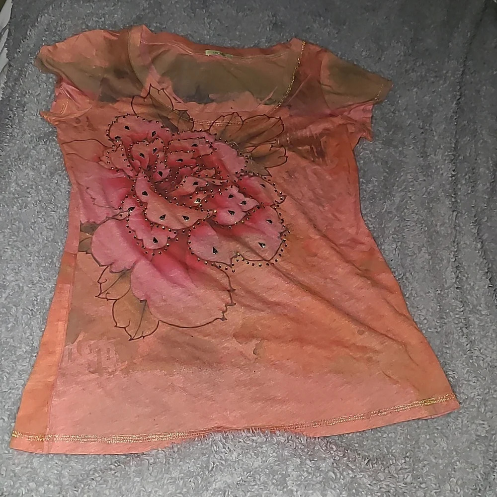 COPY - Cach'e Size M. Coral Tie Dye Gold Color Jewels